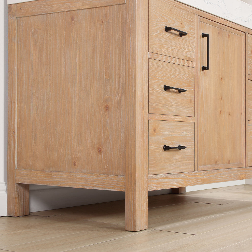 Leon Bath Vanity With Composite Stone Top, Fir Wood Brown, 48", With Mirror