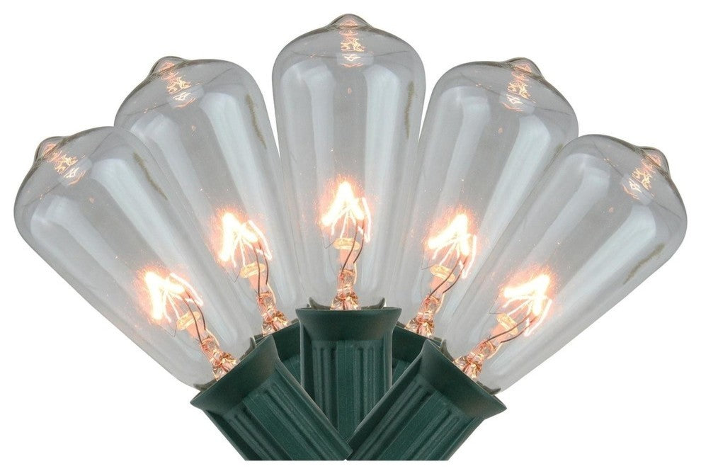 Transparent Clear Mini Edison Style Summer Patio Lights, Green Wire, Set of 20