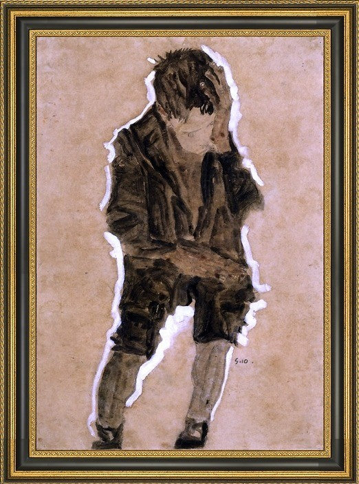 Egon Schiele Boy with Hand to Face - 18" x 27" Framed Premium Canvas Print