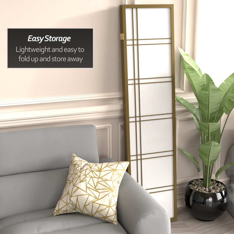 6' Tall Double Cross Shoji Screen, Special Edition, Gold, 3 Panels