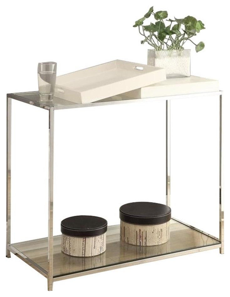 Convenience Concepts Palm Beach Clear Glass Console Table in Chrome Metal Finish