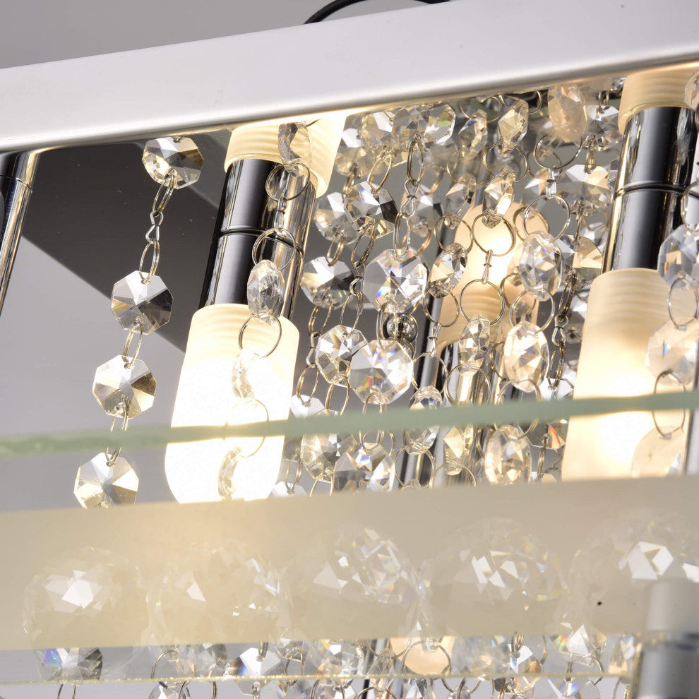 Lucia Square Chrome and Crystal Flush Mount 4-light Chandelier