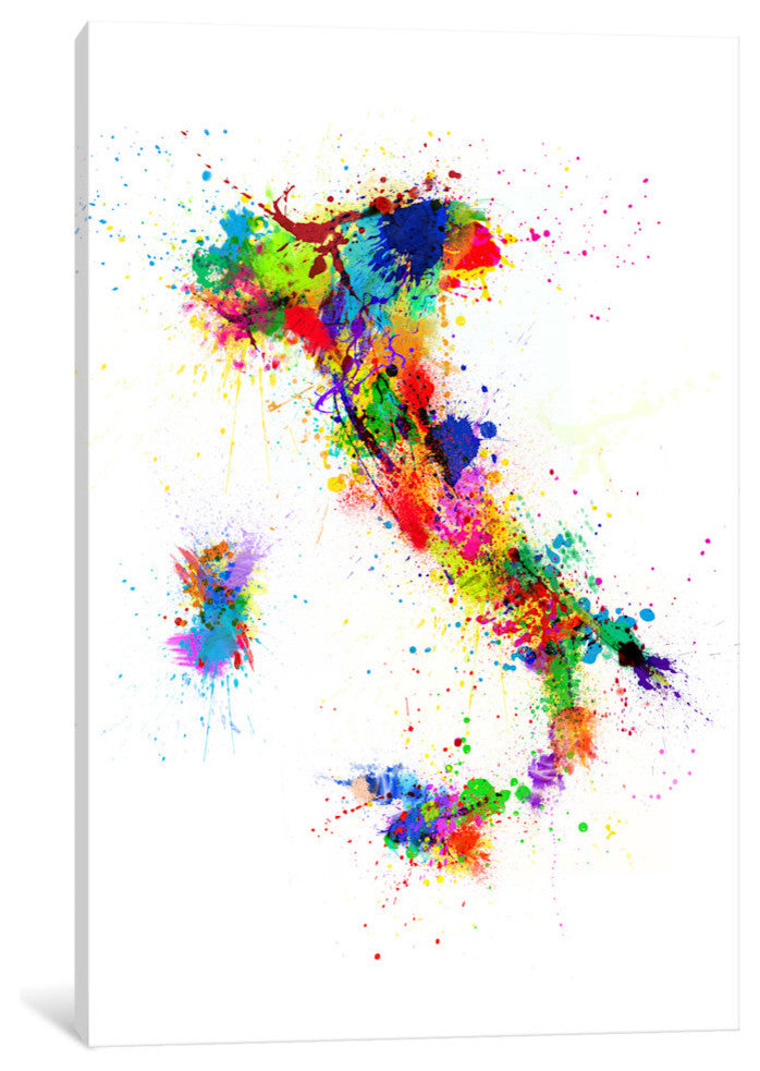 "Map Of Italy Paint Splashes II" Wrapped Canvas Print, 26x18x1.5