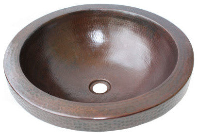Apron Round Hammered Bathroom Copper Sink