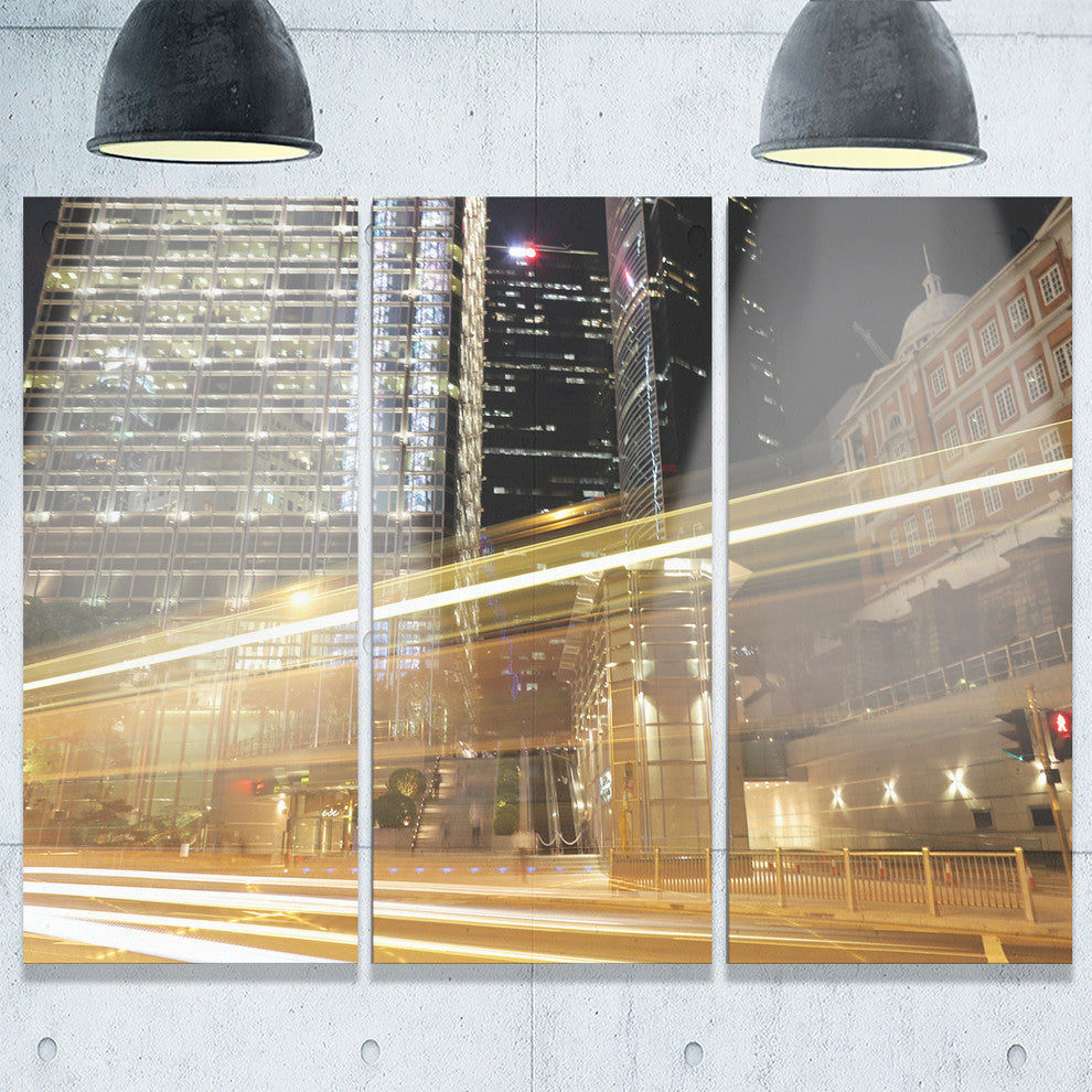 "Traffic and Urban Life at Night" Metal Wall Art, 3 Panels, 36"x28"