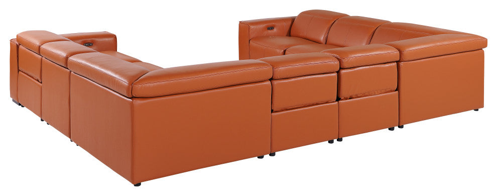 Niccolo Italian Leather 8-Piece U-Shaped 4 Power Reclining Sectional, Camel