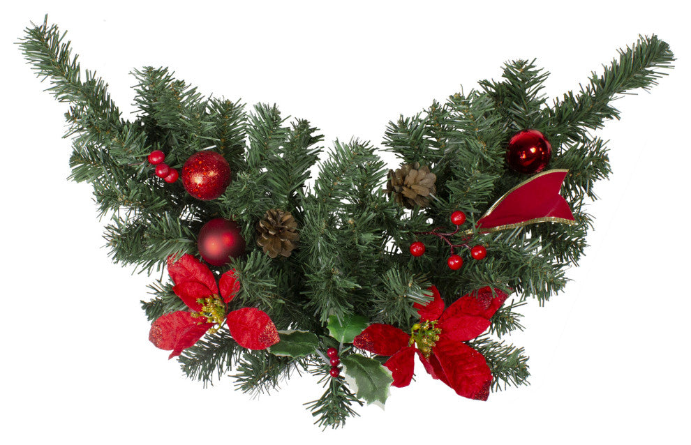 Unlit Decorated Swag, Red Poinsettias 45 tips, 24"