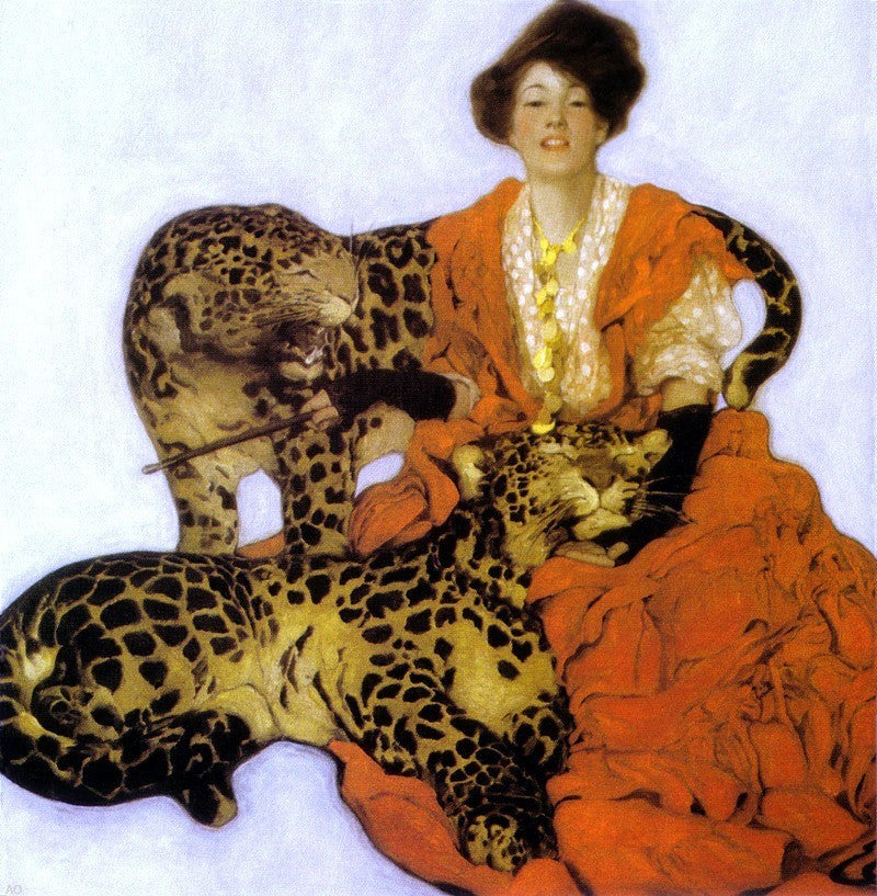 Sarah Stilwell Weber Woman with Leopards - 20" x 20" Premium Canvas Print