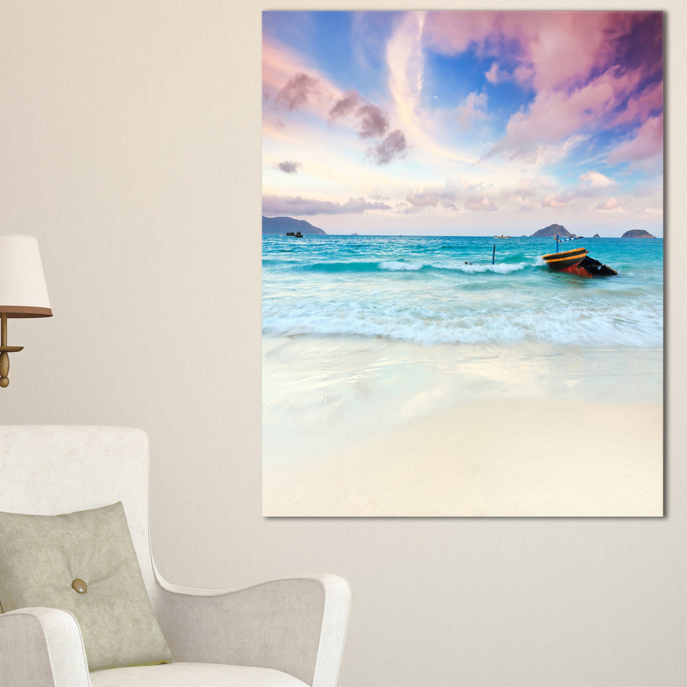 "Exotic Seashore Sunset Over Blue Sea" Seascape Art Canvas, 30"x40"