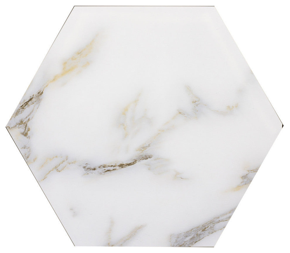 Nature 8 in x 8 in Glass Hexagon Tile in Calacatta White Gold