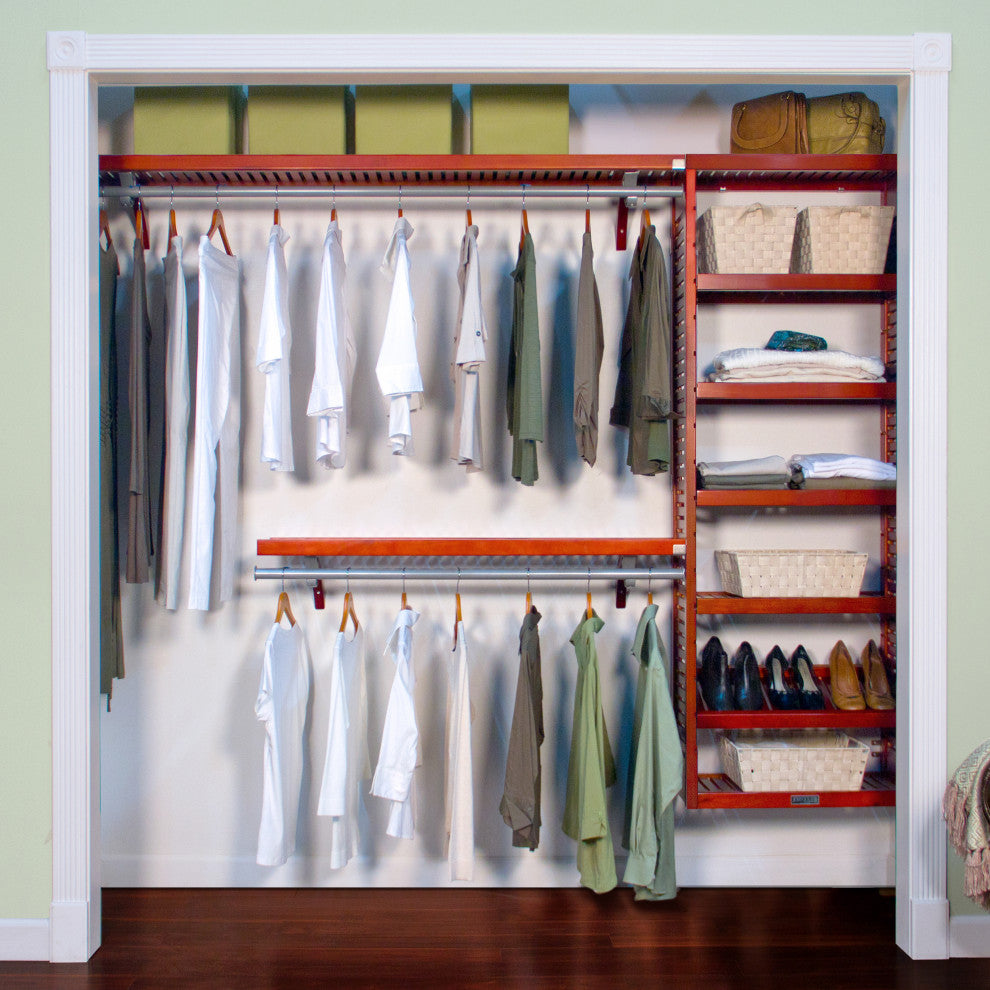 Solid Wood Reach-In Closet Organizer with hanging, Red Mahogany