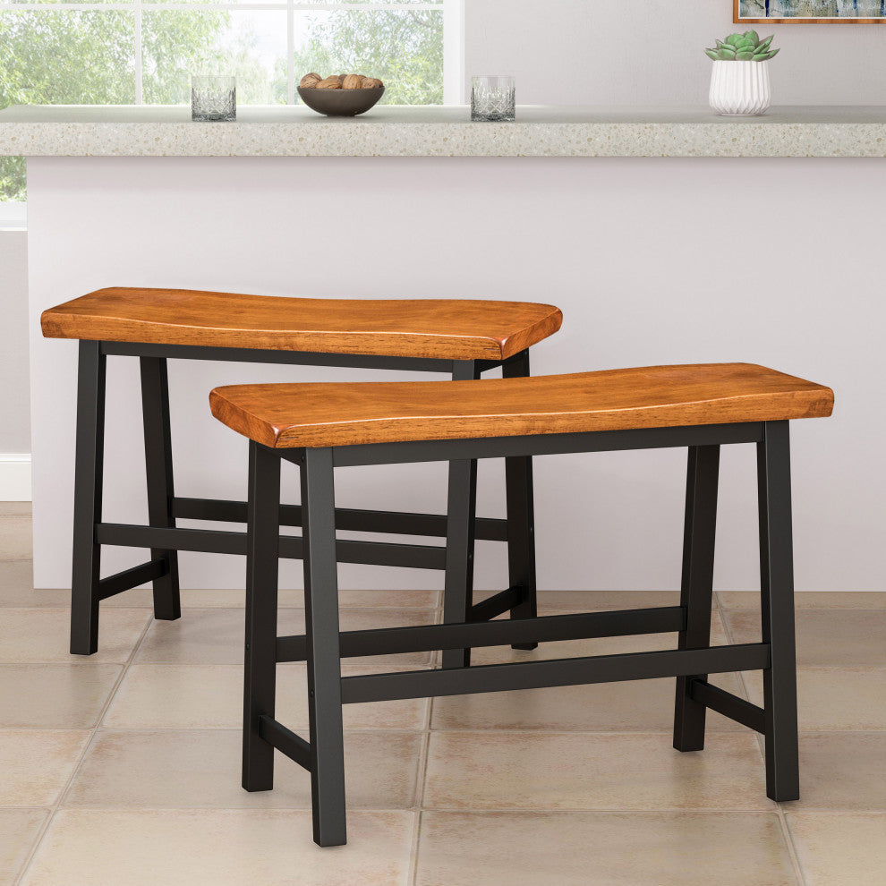 GDF Studio Toluca Saddle Wood Counter Dining Benches, Set of 2