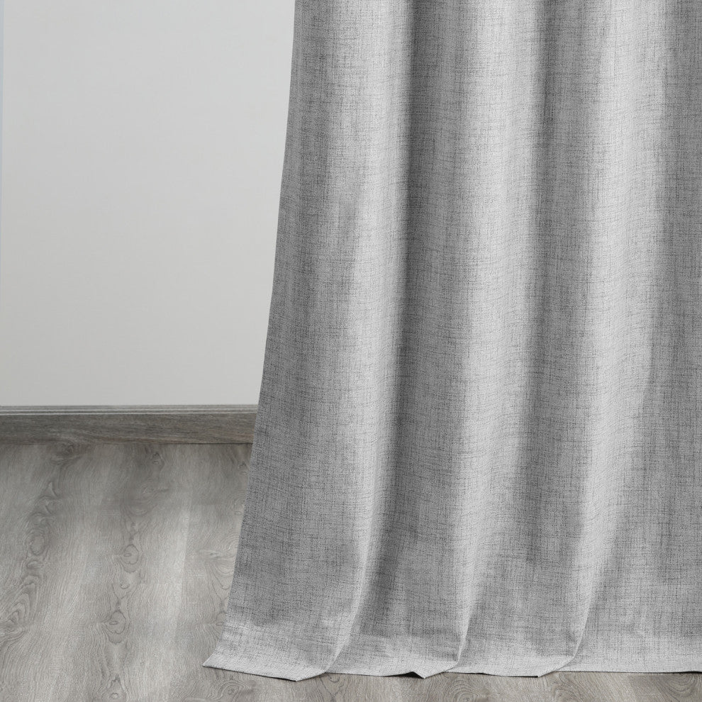 Vintage Thermal Cross Linen Weave Blackout Curtain Single Panel, Millennial Gray, 50"x120"