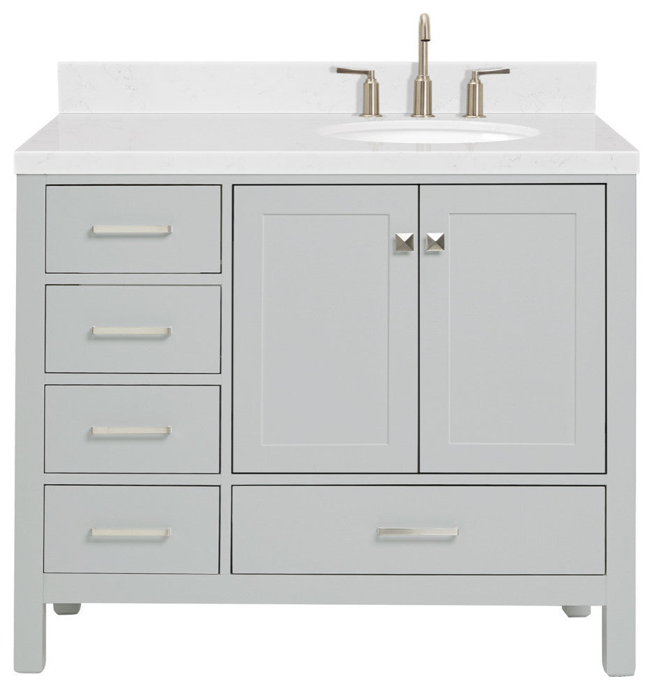 Ariel Cambridge 42" Right Offset Single Oval Sink Vanity, Carrara Quartz