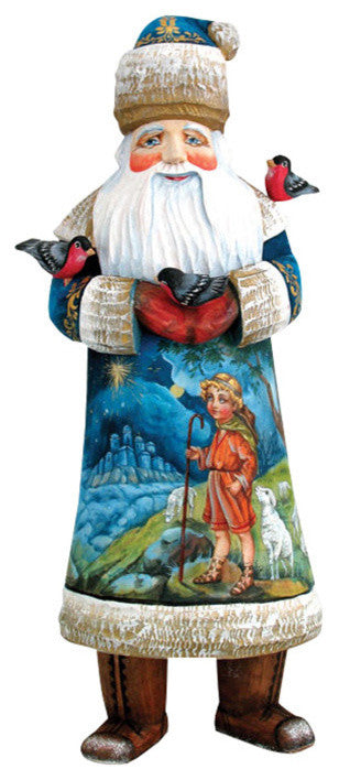 Artistic Wood Carved Santa Claus and Shepherd Boy Sculpture