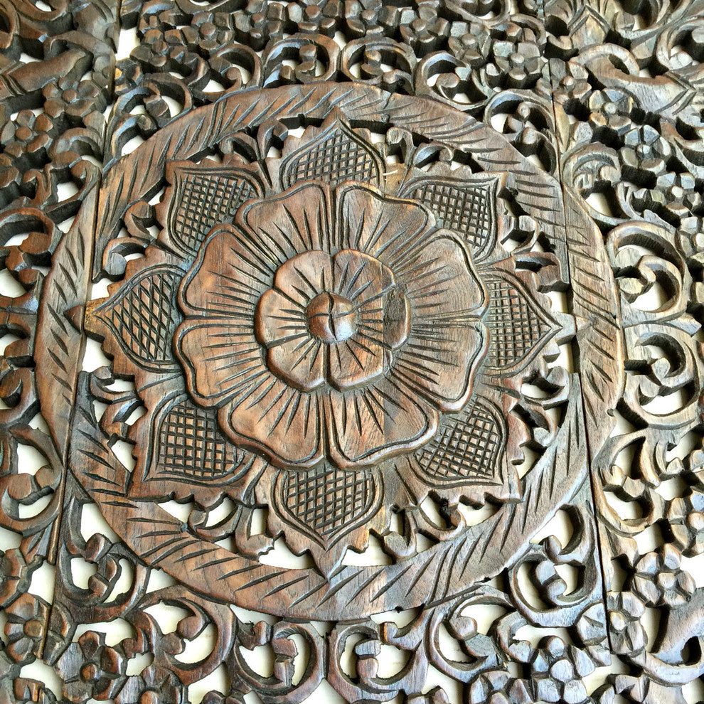 Elegant Wood Carved Wall Panels, 36", Set of 3