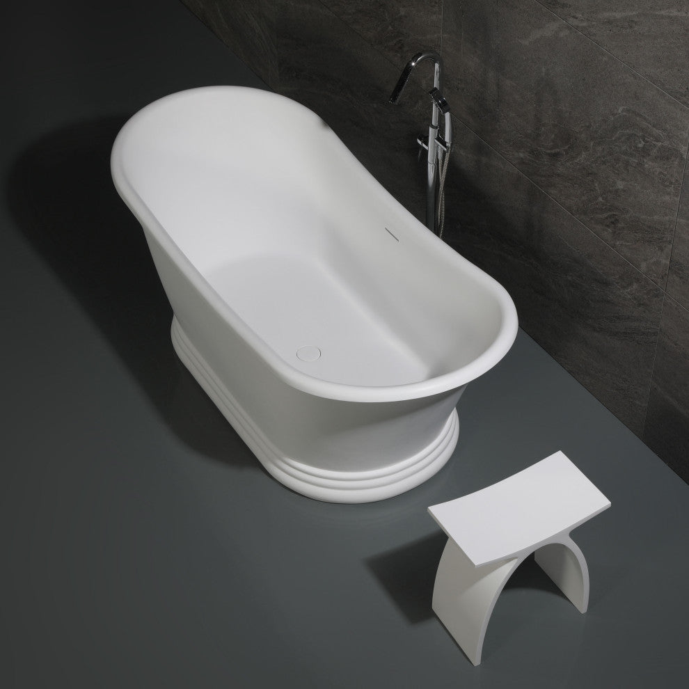 67" White Matte Pedestal Solid Surface Resin Bathtub