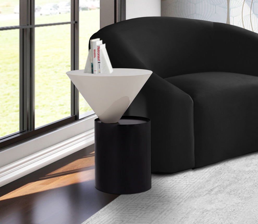 Damon White Metal Top End Table, Matte Black Base