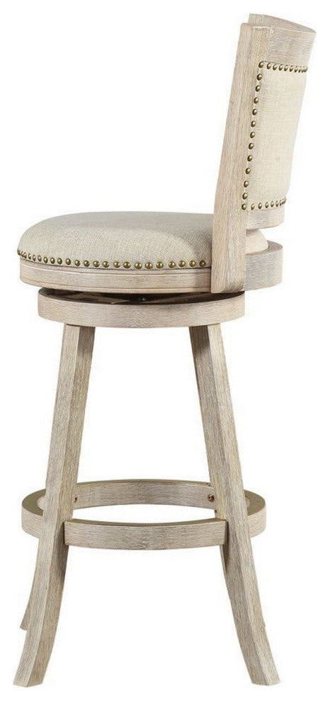 Benzara BM239739 29" Curved Back Wooden Swivel Bar Stool, Nailhead Trim, Gray