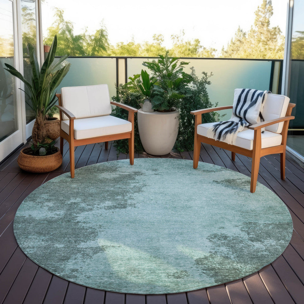 Machine Washable Indoor/Outdoor Chantille ACN1902 Teal 8' x 8' Round Rug