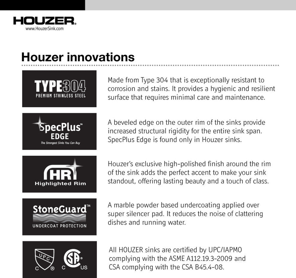 Houzer MGT-4120-1 Medallion Gourmet Series Stainless Steel Triple Bowl Sink