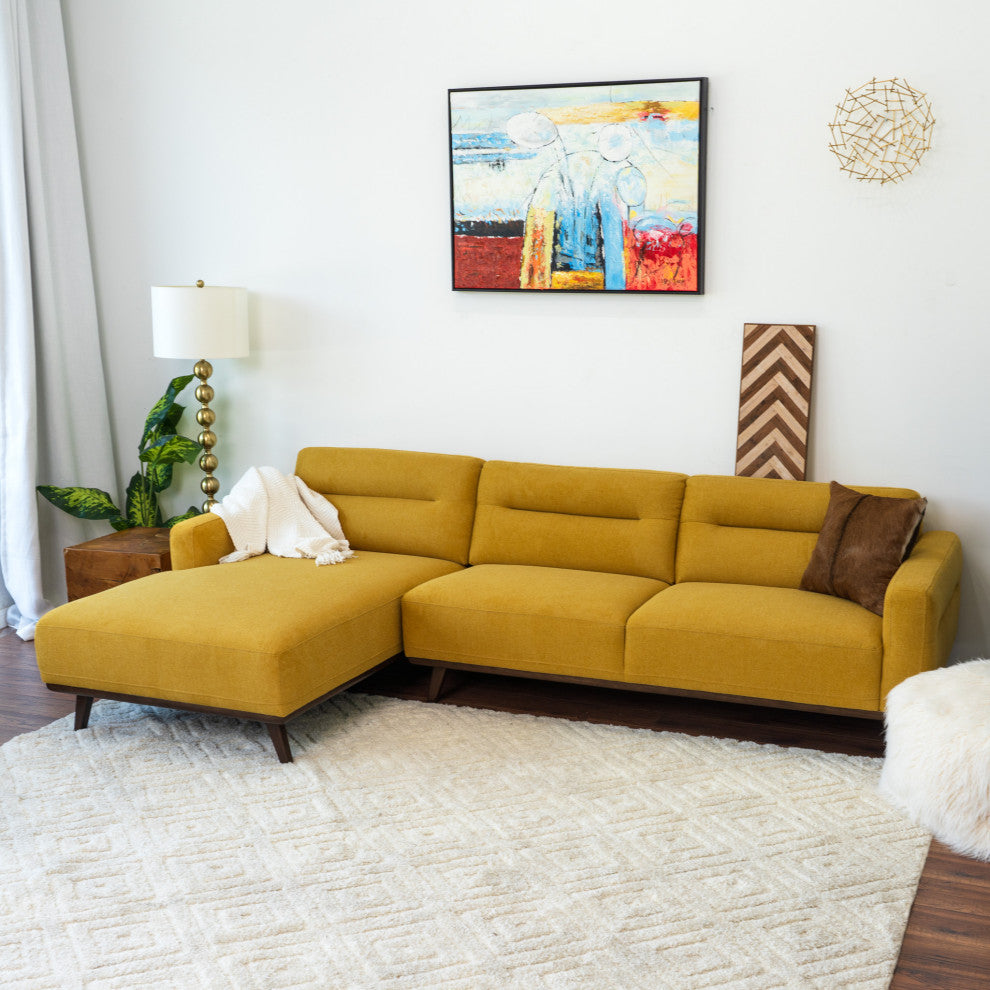 Baltic Mid-Century Modern L-Shaped Linen Fabric Sectional Sofa