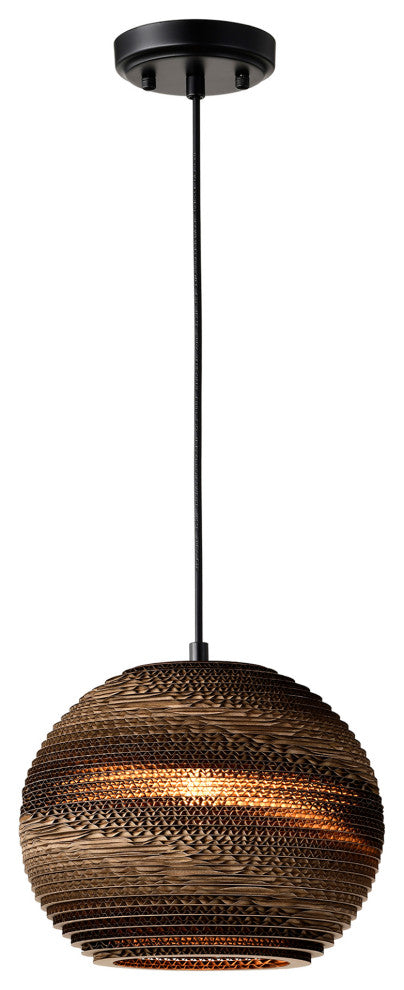 1-light Brown Natural Pendant Light With Nordic Style Globe Cardboard Shade