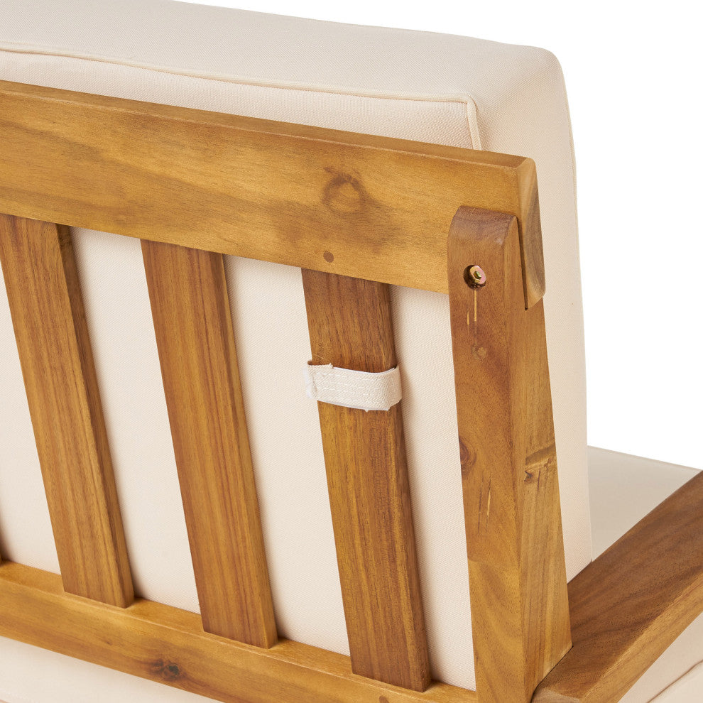 GDF Studio 4-Piece Peyton Acacia Wood Chat Set With Water Resistant Cushions, Beige