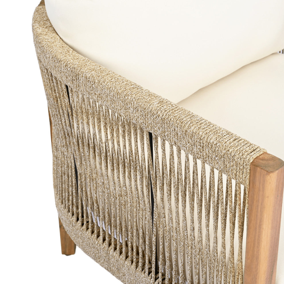GDF Studio Outdoor 3-Seater Patio Acacia Wood Sofa, Teak/Beige