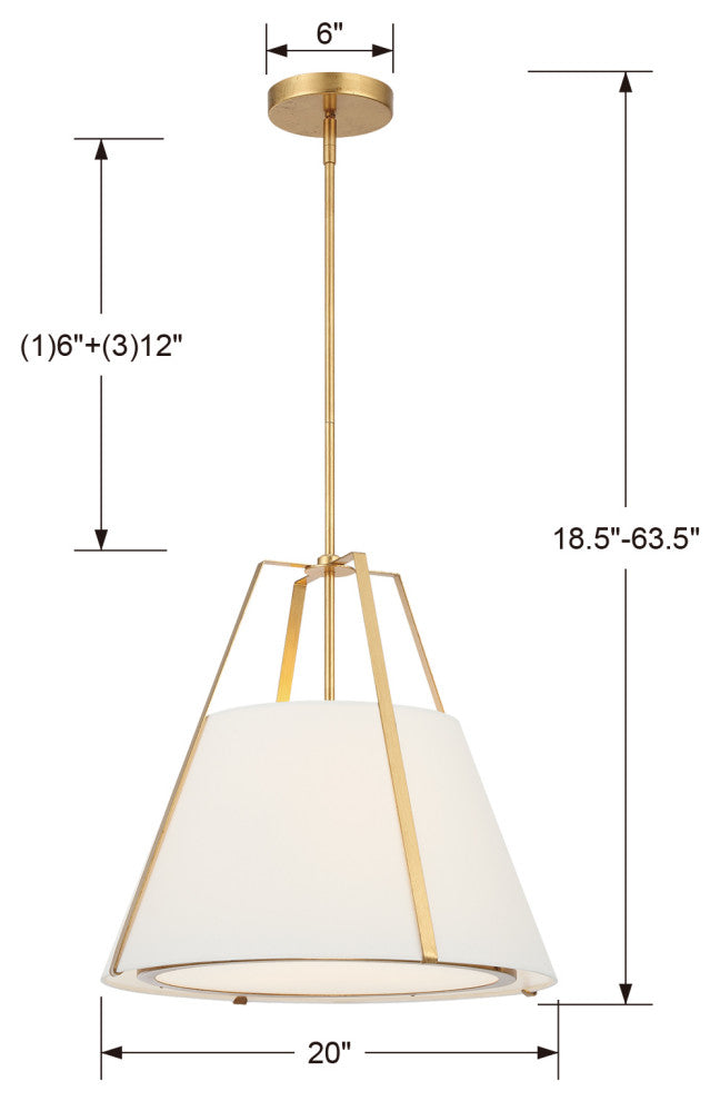 Fulton 3 Light Pendant, Antique Gold