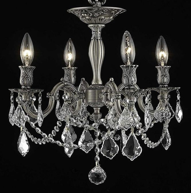 Elegant Rosalia Flush Mount, Pewter Finish With Royal Cut Crystal