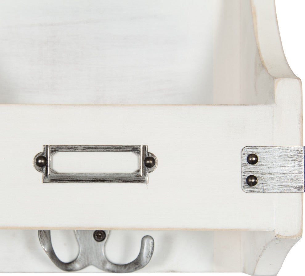 Stallard Decorative Rustic Wood Framed Chalkboard With Hooks, White