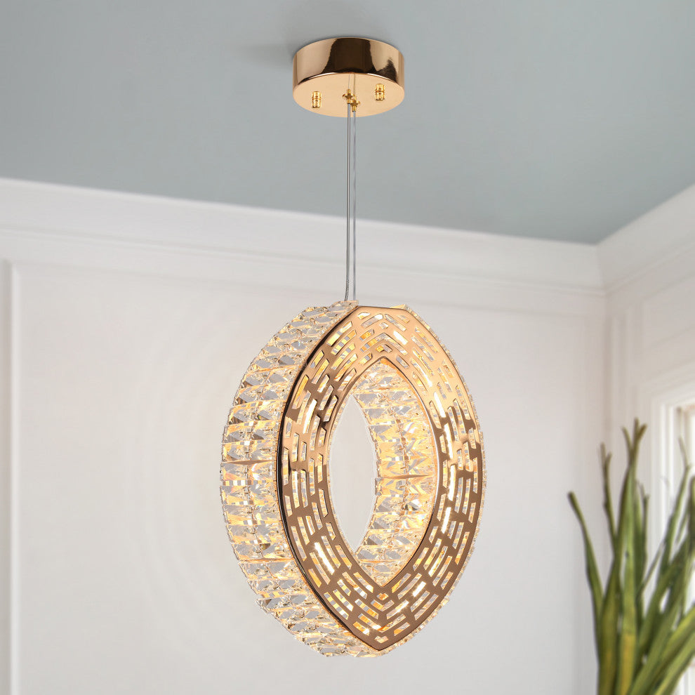 LNC Brusmogan 1-Light 9.5" Modern LED Loop Crystal Mini Chandelier, Gold