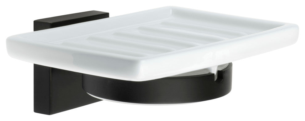 Skylar Wall-Mounted Soap Dish and Holder, Matte Black and White Ceramic