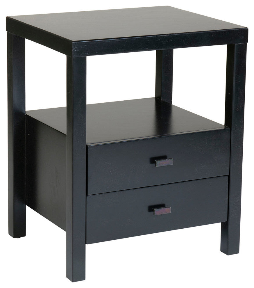 East at Main Westwood Brown Acacia Wood Square Accent Table, Black
