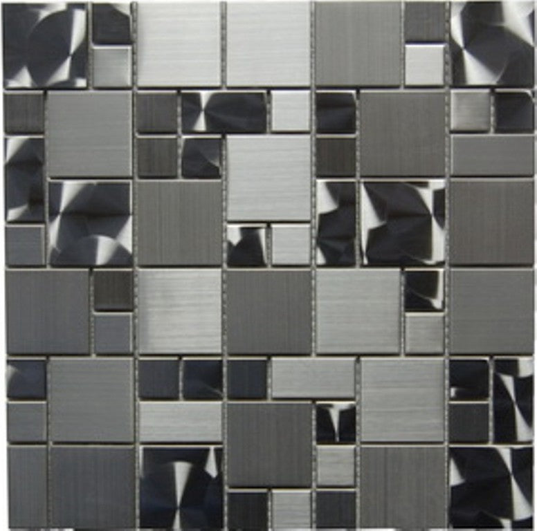 Stainless Steel Magic Pattern Mosaic Blend Tile, 12"x12", Set of 50
