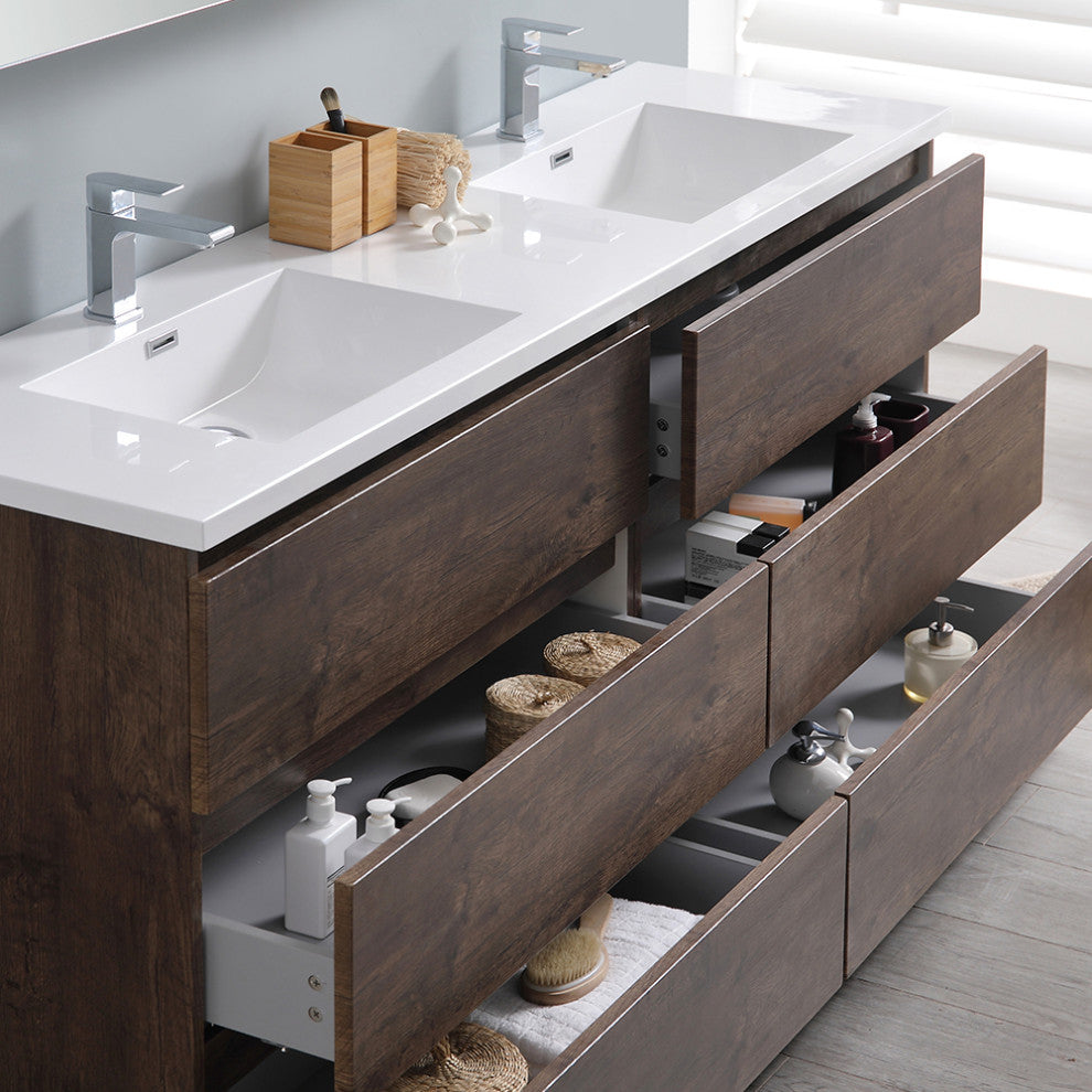 Fresca Lazzaro 72" Rosewood Cabinet With Integrated Double Sink
