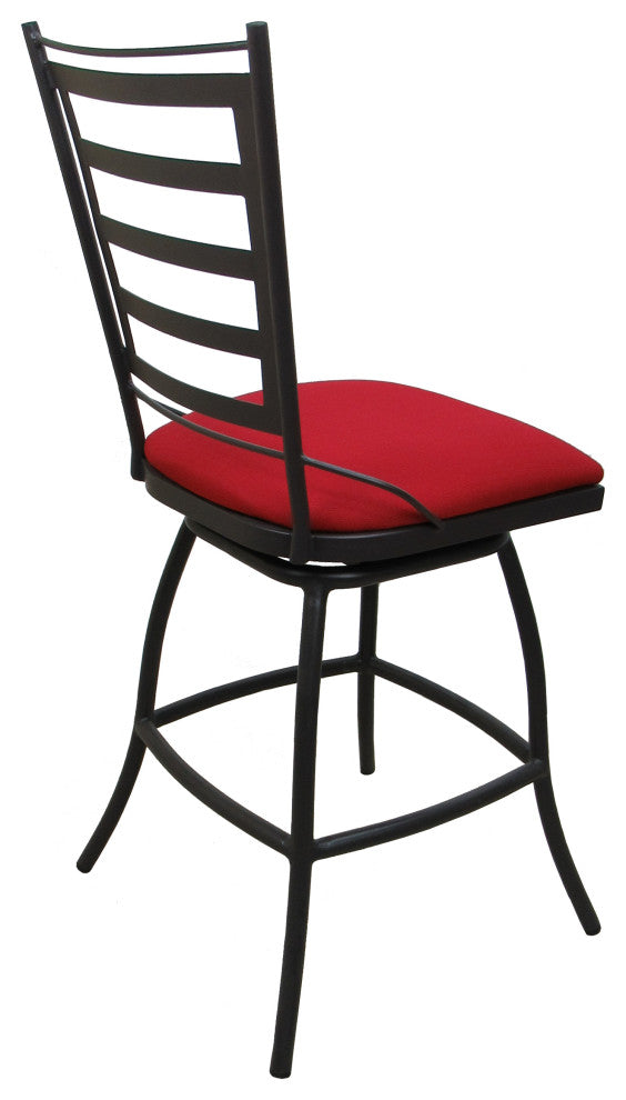 Outdoor Patio Stool Jenna Without Arms, Red Linen on Dark Nut, 30", Without Arms