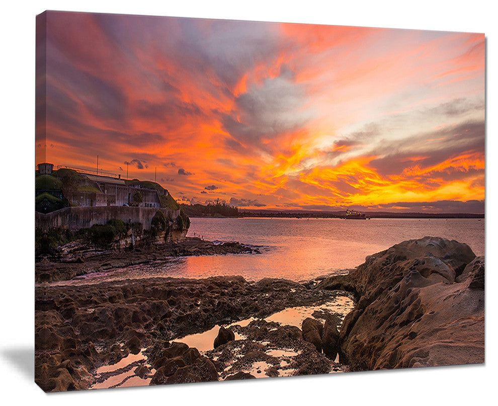 "Sunset Sky Panoramic Sydney View" Seashore Canvas Print, 40"x30"