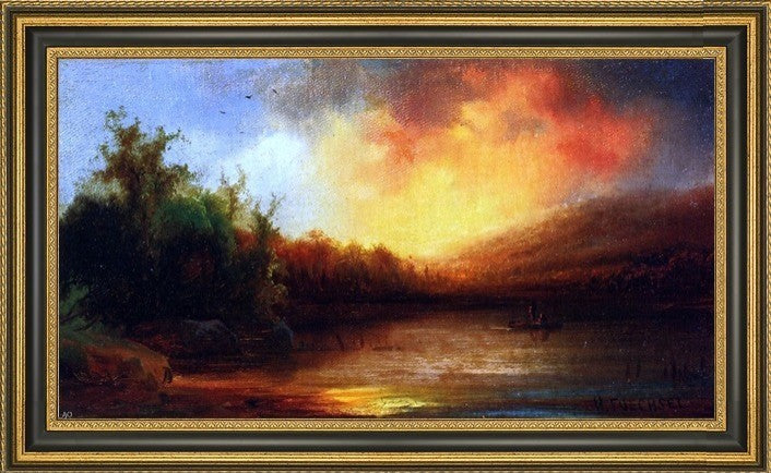 Hermann Fuechsel Lake Scene Framed Premium Canvas Print, 15"x30"