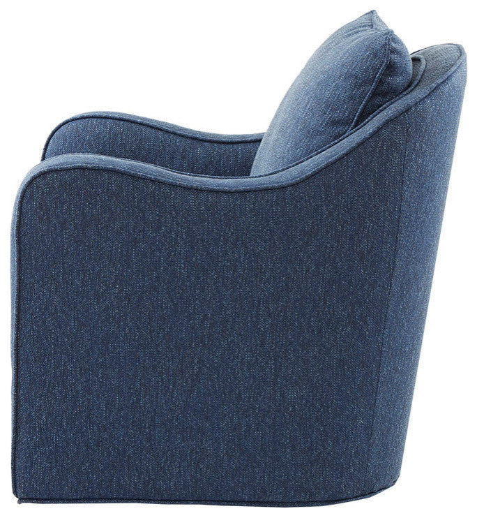 Madison Park Brianne Wide Seat Lounge Swivel Arm Chair, Navy Blue