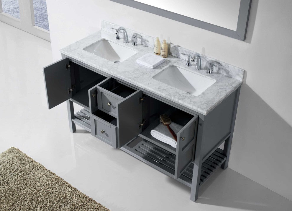 Winterfell 60" Double Vanity, Gray, With Mirror, Square Sinks, Without Faucet