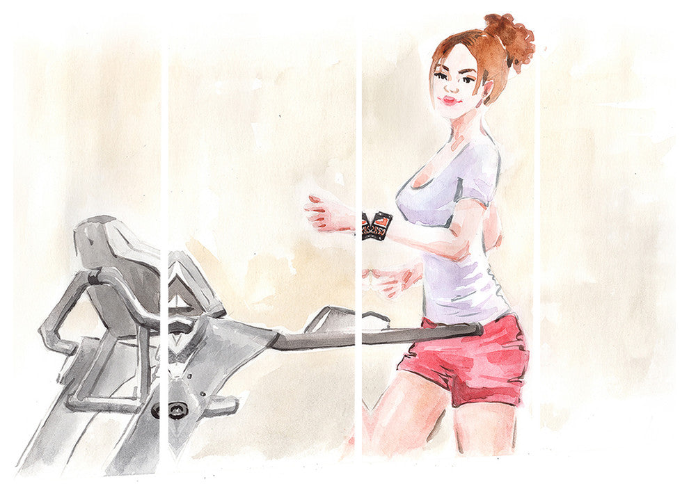 "Pretty Workout With Fitness Watch" Digital Canvas Print, 4 Panels, 48"x28"