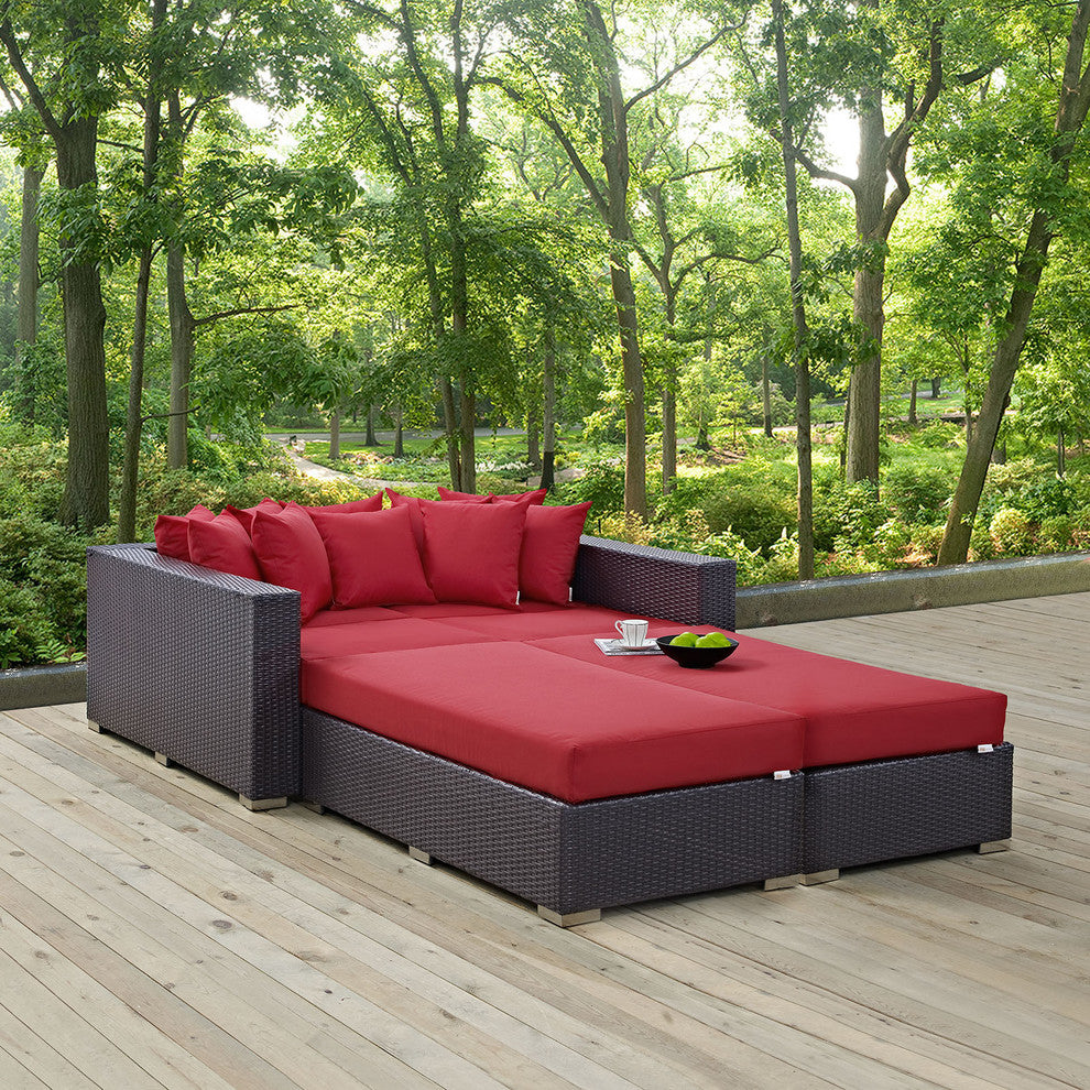 Espresso Red Convene 4-Piece Outdoor Patio Daybed