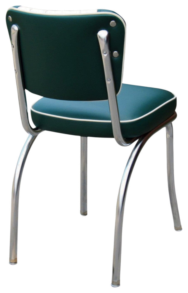 Retro Home Upholstered Channel Back Dining Chair, Green and White, Box Seat