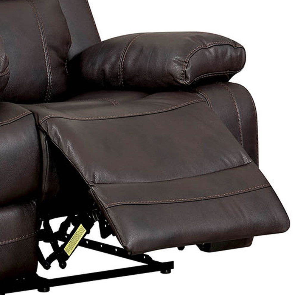 Benzara BM177920 Contemporary Style Double Recliner Sofa With Cup Holders, Brown