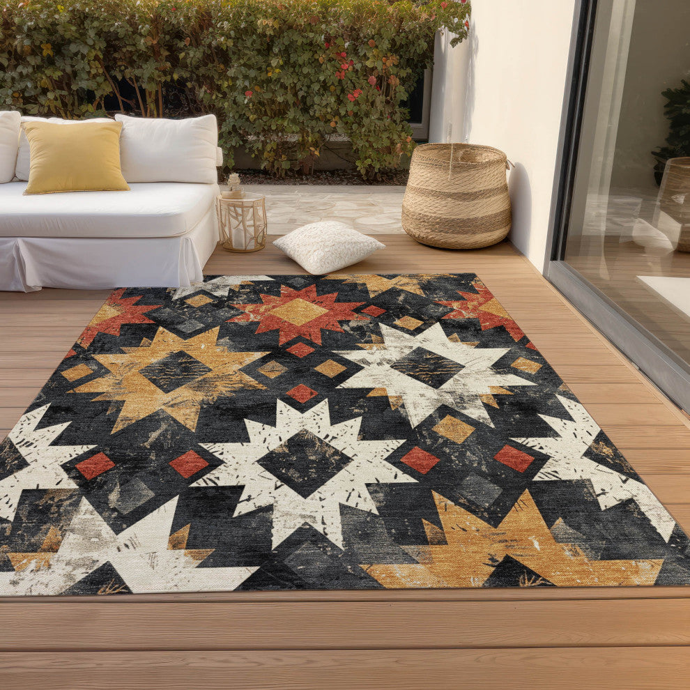 Machine Washable Indoor/Outdoor Chantille ACN1879 Black 5' x 7'6" Rug