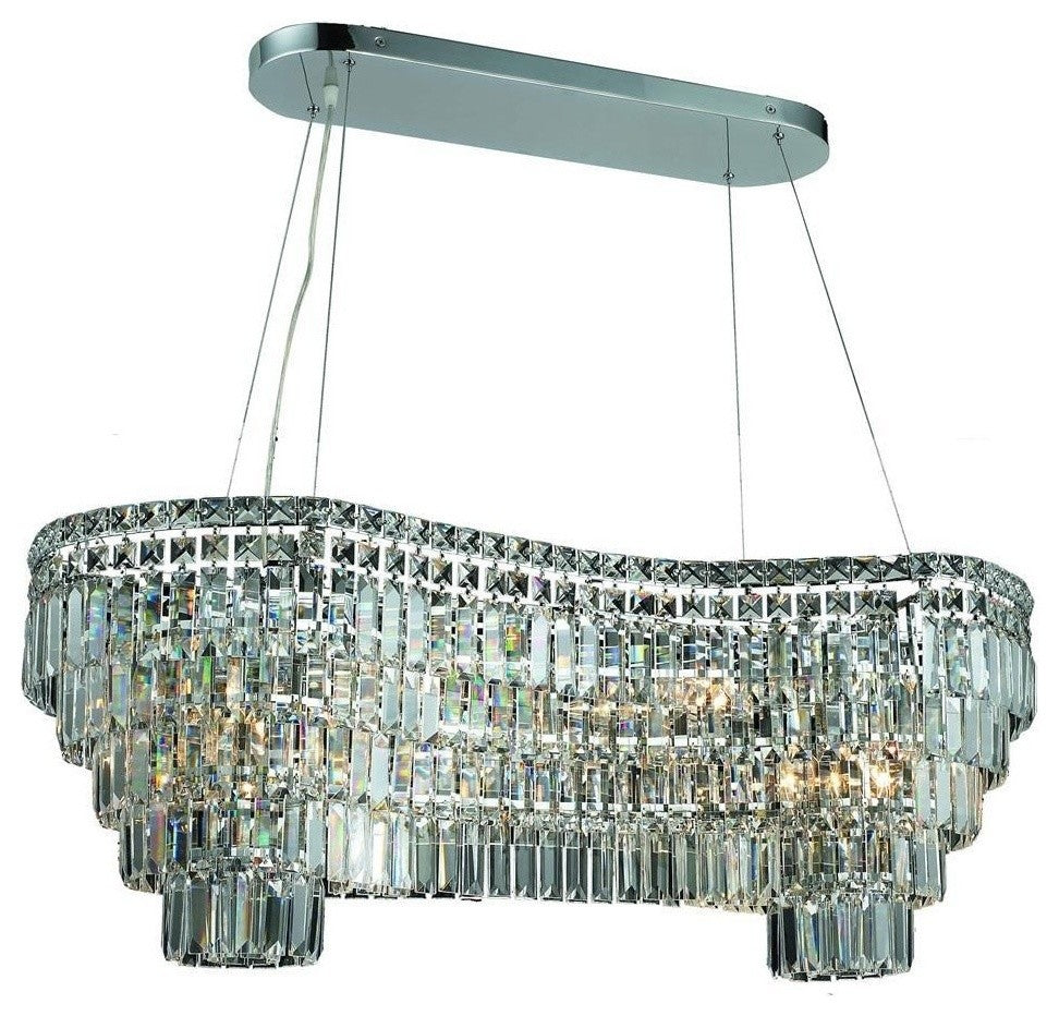 Elegant Maxim Dining Room Light, Chrome Finish With Royal Cut Crystal