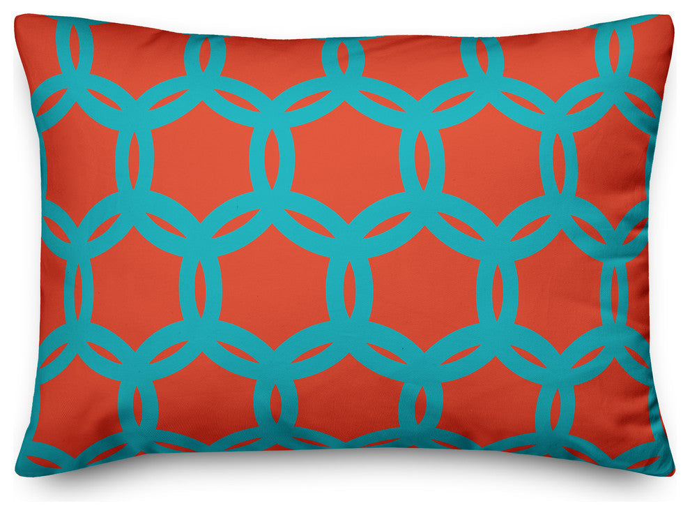 Orange and Teal Geo Pattern Outdoor Throw Pillow, 14x20