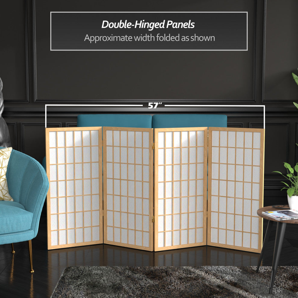 3' Tall Window Pane Shoji Screen, Natural, 4 Panels